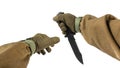 Soldier arms with military & hunting knife