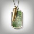 Soldier camouflage metal tag with bullet on chain