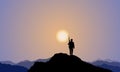 A Soldier Climbing Onto The Mountaintop, Sunset