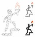 Soldier Climbing with Torch Vector Mesh Carcass Model and Triangle Mosaic Icon