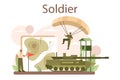 Soldier concept. Millitary force employee in camouflage with a weapon