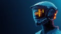Soldier equipped with augmented reality helmet displaying advanced data. Generative AI