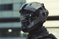 Soldier equipped with smart helmet featuring augmented data display system. Generative AI
