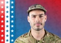 Soldier in front of american background with stars