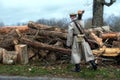 Soldier goes for firewood. 1918 year Royalty Free Stock Photo