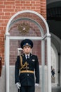 The soldier guard at the Troitskaya Tower in Moscow,Russia. Royalty Free Stock Photo