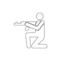 Soldier, gun, shooting outline icon. Can be used for web, logo, mobile app, UI, UX