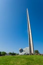 Soldier head and memorial obelisk in Brest