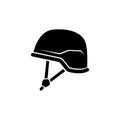 Soldier Helmet, Army Armor, Military Uniform. Flat Vector Icon illustration. Simple black symbol on white background. Soldier