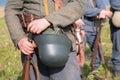 Soldier with helmet in show from first world war