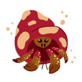 Soldier or hermit crab character. Cartoon hand drawn illustration of cute ocean animal. Red brown fantasy sea crayfish. Childish t Royalty Free Stock Photo