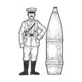 Soldier and huge cannon shell sketch vector Royalty Free Stock Photo