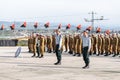 Soldier of the IDF salute at the formation in Engineering Corps Fallen Memorial Monument in Mishmar David, Israel