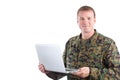 Soldier With A Laptop Royalty Free Stock Photo