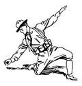 Soldier Prone Throwing Grenade, vintage illustration