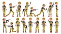 Soldier Male Vector. Different Poses. Military People In Action. Camouflage Uniform. Army. Cartoon Character