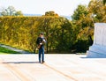 Soldier marching while guarding Tomb of Unkown Soldier at Arlington National Cemetery