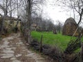 Soldier, military patrol and road in the countryside with a man walking on a farm during a war or battle. Army, officer