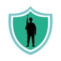 Soldier military with rifle silhouette in shield