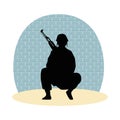 Soldier military with rifle silhouette with wall background