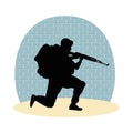 Soldier military with rifle silhouette with wall background