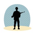 Soldier military with rifle silhouette with wall background