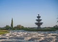 Soldier Monument in Japanese Garden with Stone Architecture, Lantern, Park Fountain Royalty Free Stock Photo