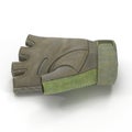 Soldier outdoor cycling ride tactical military short finger glove on white. Side view. 3D illustration