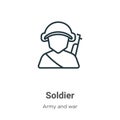 Soldier outline vector icon. Thin line black soldier icon, flat vector simple element illustration from editable army concept