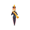 Soldier playing brass wind musical instrument, member of army military band with musical instrument vector Illustration