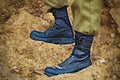 Soldier`s boots on the feet of an Israeli soldier. Concept: Soldiers IDF - Israel Defense Forces Tzahal, IsraelI soldiers Royalty Free Stock Photo