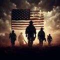 Soldier salute Military silhouettes stand tall before the American flag