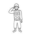 Soldier salutes. Saluting army soldier. Vector Illustration for printing, backgrounds, covers, packaging, greeting cards, posters