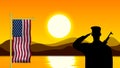 soldier saluting national flag of usa at morning time Royalty Free Stock Photo