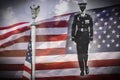 Soldier silhouette, american eagle and US National flag. Royalty Free Stock Photo
