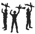 Army soldiers with sniper rifles. Victory. on silhouette