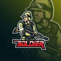 Soldier sniper mascot logo design vector with modern illustration concept style for badge, emblem and tshirt printing. sniper Royalty Free Stock Photo