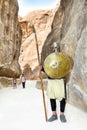 Soldier with spear guards roadway in Petra Royalty Free Stock Photo