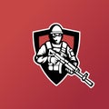 Soldier with a rifle - mascot logo. Sport team logo design