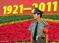 a soldier stands guard at the entrance to the Tiananmen square in Beijing, China