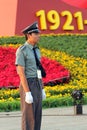 A soldier stands guard at the Tiananmen square in Beijing