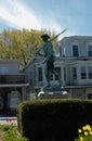 Soldier statue with rifle on shoulder, honor of veterans and casualties