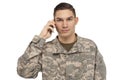 Soldier talking on mobile phone