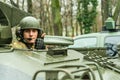 Soldier in tank on Romanian military parade