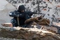 Soldier targeting with an AK-47 automatic rifle