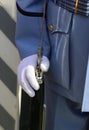 Soldier with white gloves during the guard and the bayonet in hi Royalty Free Stock Photo