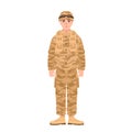 Soldier of USA armed forces wearing combat uniform. Infantryman or serviceman in battledress isolated on white