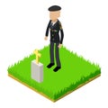 Soldier veteran icon isometric vector. Old man soldier stand near friend grave