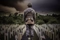 Soldier visiting military cemetery