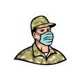 Soldier Wearing Mask Mascot